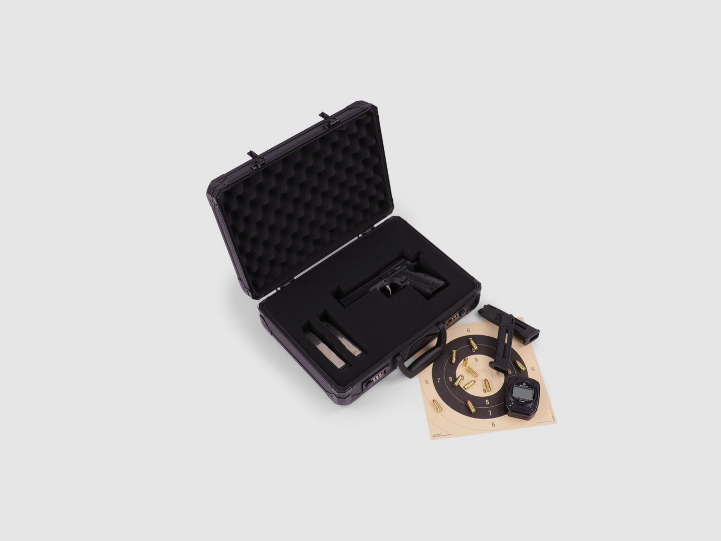 Winter Pistolenkoffer W14 für bis zu 2 Kurzwaffen – Aluminium/Holz, 2 Zahlenschlösser, Raster (Night)