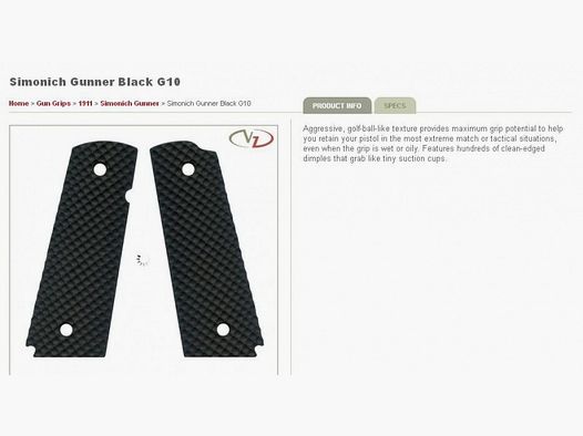 VZ Grips for 1911 Simmonich Gunner Black Full Size with Thumb Groove
