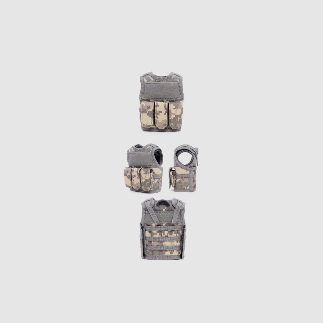 Mini Tactical Schutzweste mit Fronttaschen für Bierflasche / Weinflasche / Thermosflasche - Digital-ACU