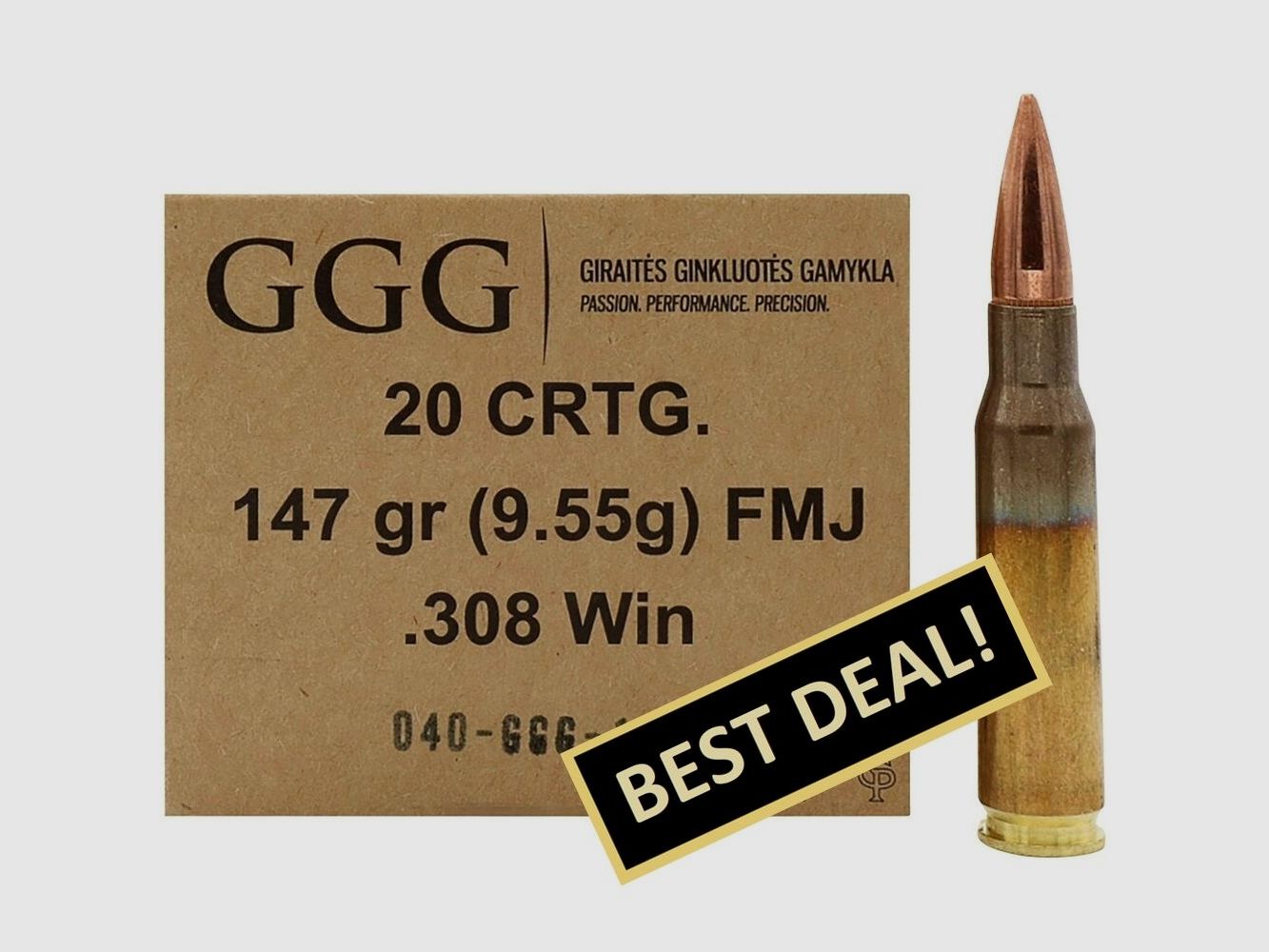 GGG .308 Win. Full Metal Jacket 9.5g/147grs.