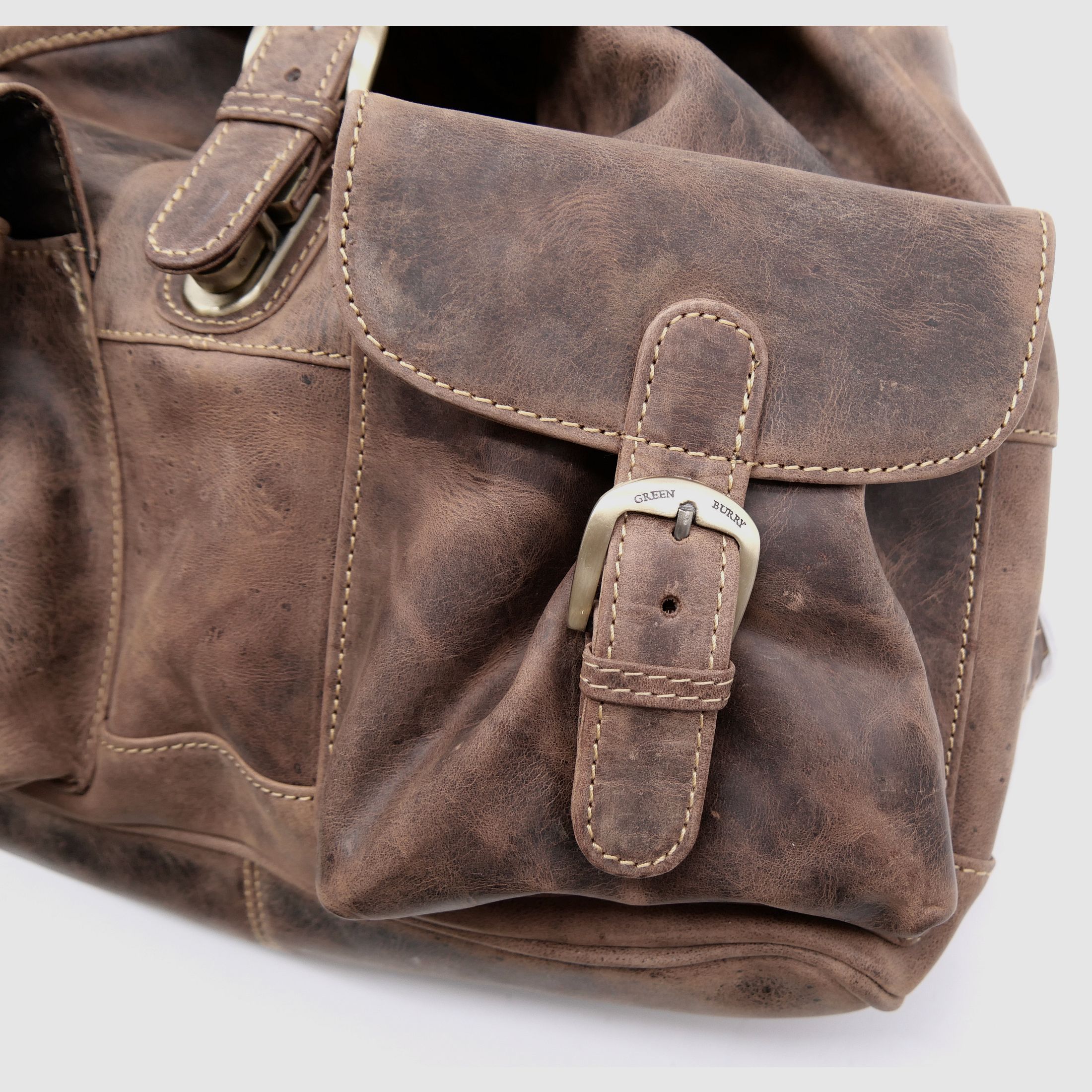 Sac à dos en cuir Greenburry avec embossage de cerf marron 1711-STAG3-25