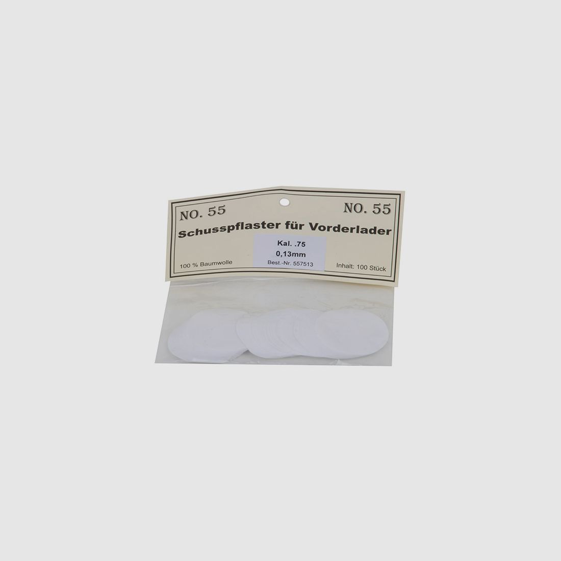 Match Schusspflaster fĂĽr Vorderlader No. 55 0,13 mm Kaliber .75