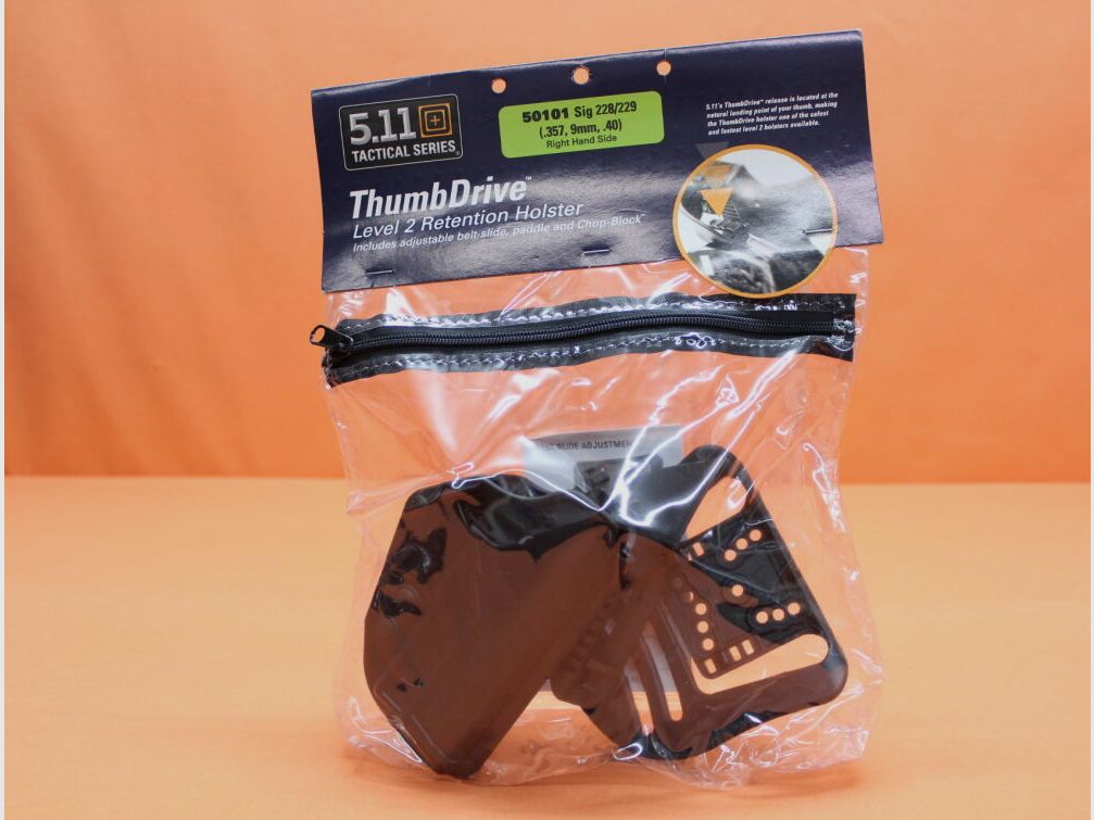 5.11 5.11 ThumbDrive Holster (50101) 019 Zwart: SIG Sauer P228/ P229 (met Rail/ Accessoire rail) rechtshand zwart