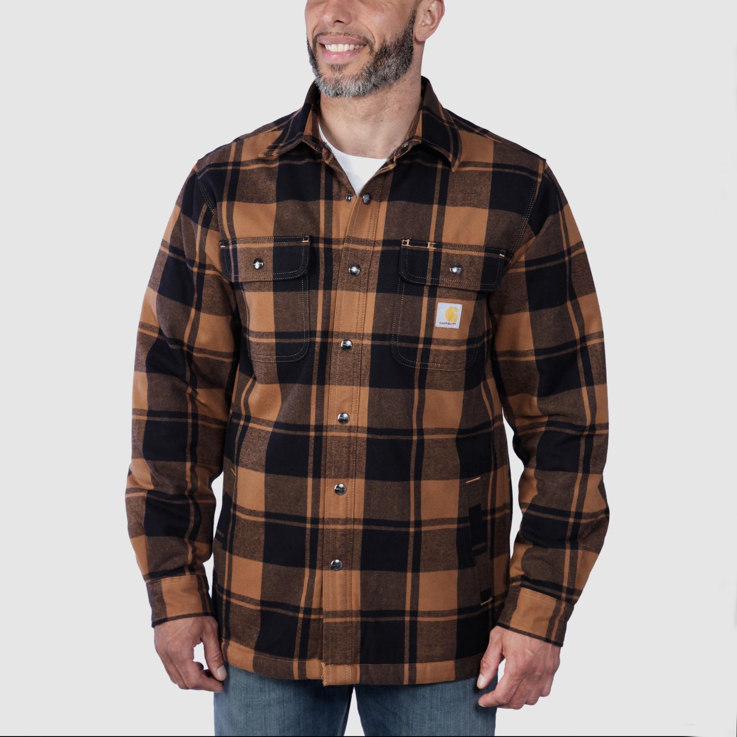 Giacca camicia in flanella foderata in sherpa Carhartt, uomo, Carhartt® marrone, S