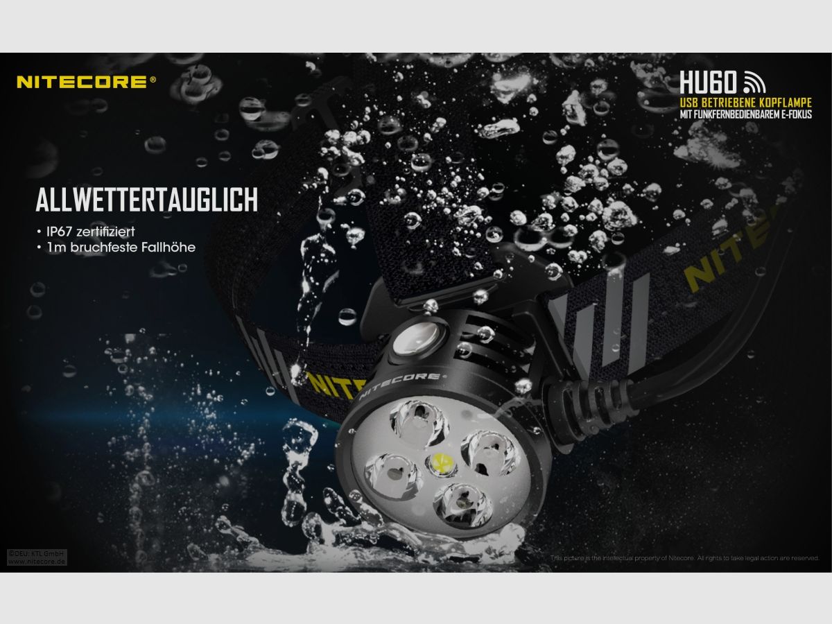 Nitecore HU60WB-2 Stirnlampe 1600 Lumen elektronischer Fokus inklusive Fernbedienung