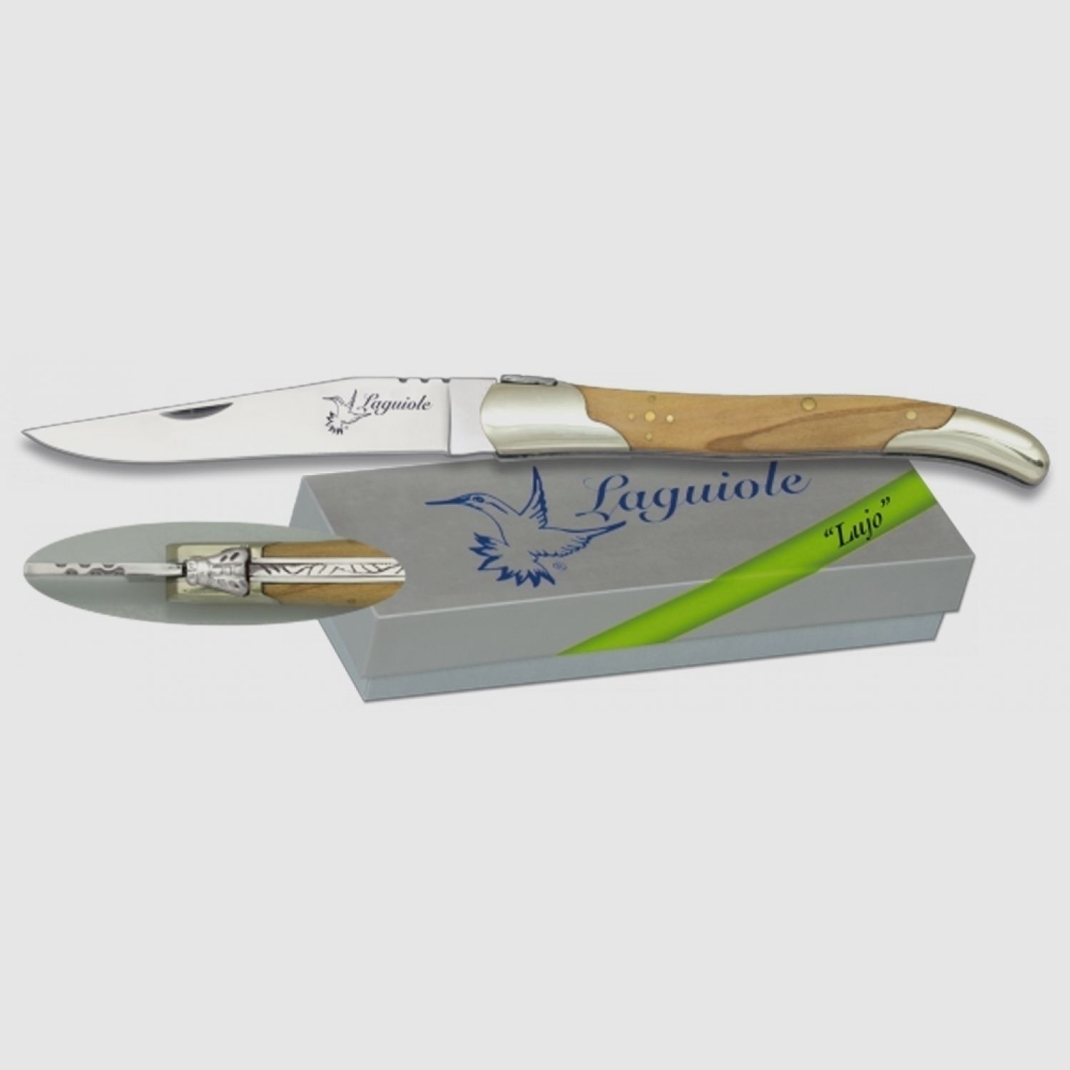 Nóż kieszonkowy Laguiole 9,5 cm Olive Biene Filework w pudełku