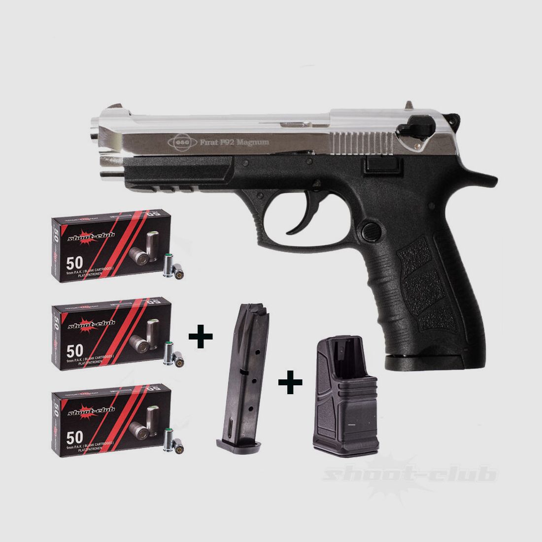 Ekol P92 Magnum Schreckschusspistol 9mmPAK Chrom mit Magazin