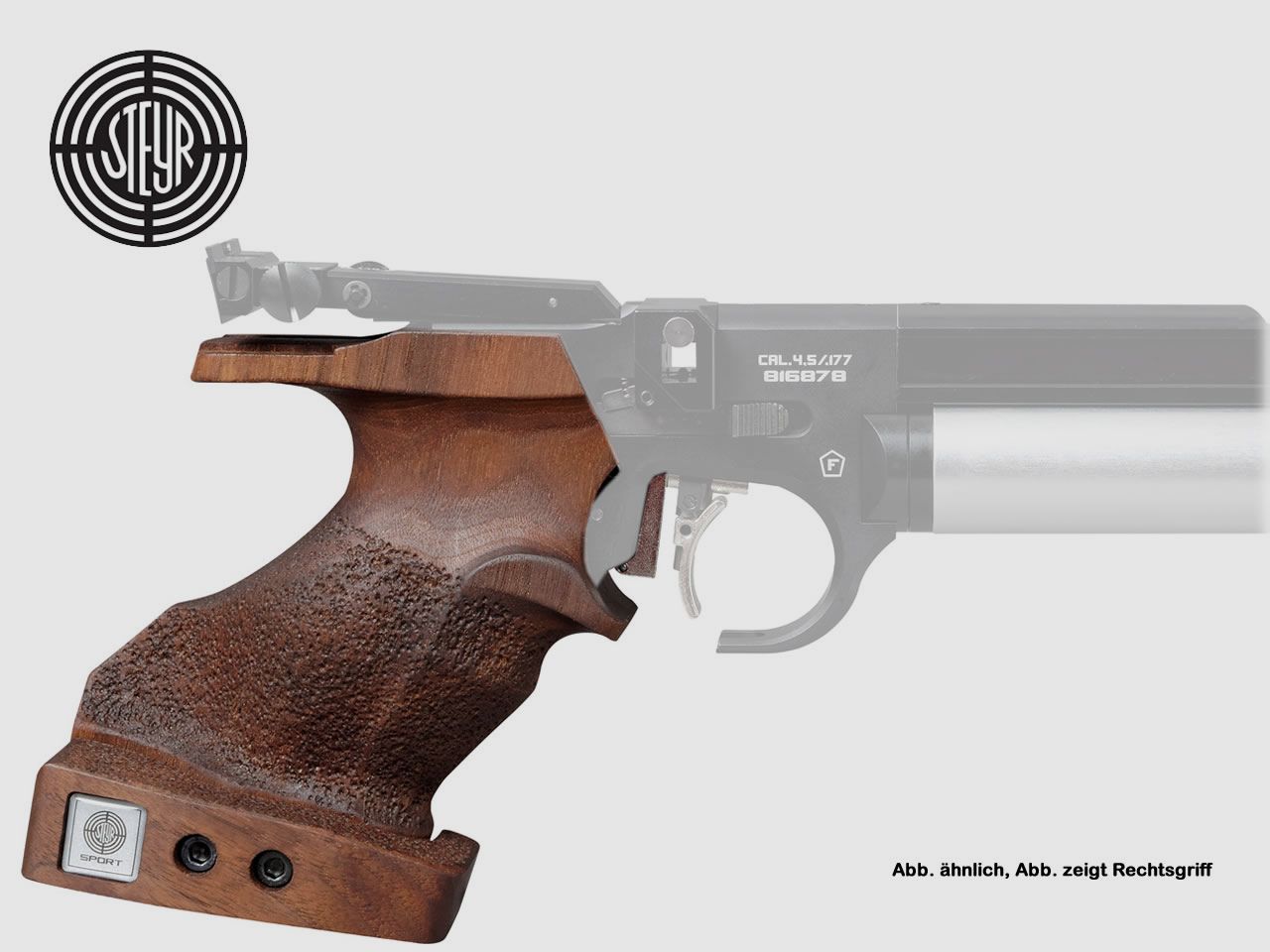 STEYR Matchgriff fĂĽr alle Steyr Pistolen (ausser E-Modelle), links, Gr. S, Nussholz