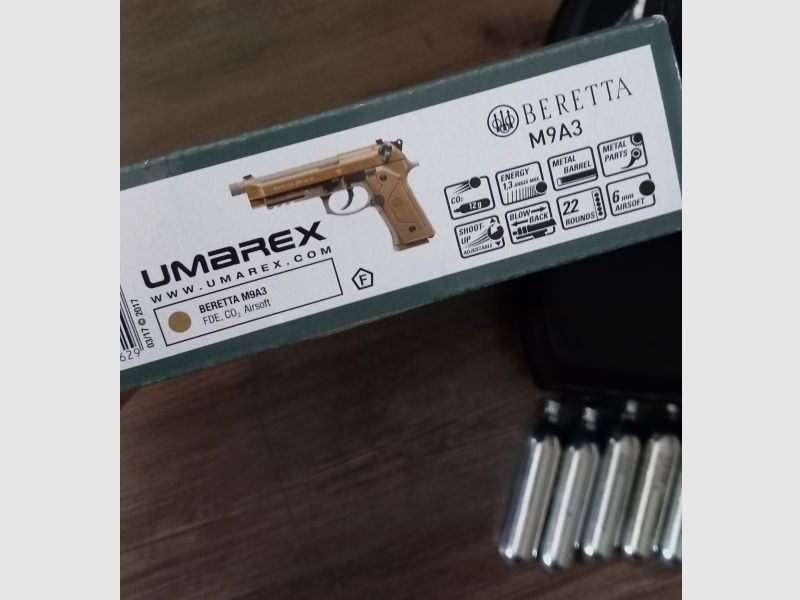 Komplettset Beretta M9 A3 FDE Softair-Co2-Pistole Kaliber 6 mm BB Blowback