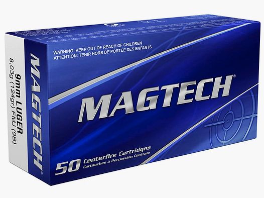 9 mm Luger Vollmantel 8,0g/124grs. Magtech