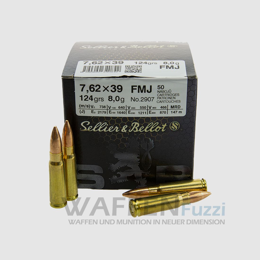 S&B 7,62x39 Vollmantel Büchsenpatronen 124gr. 50 Schuss