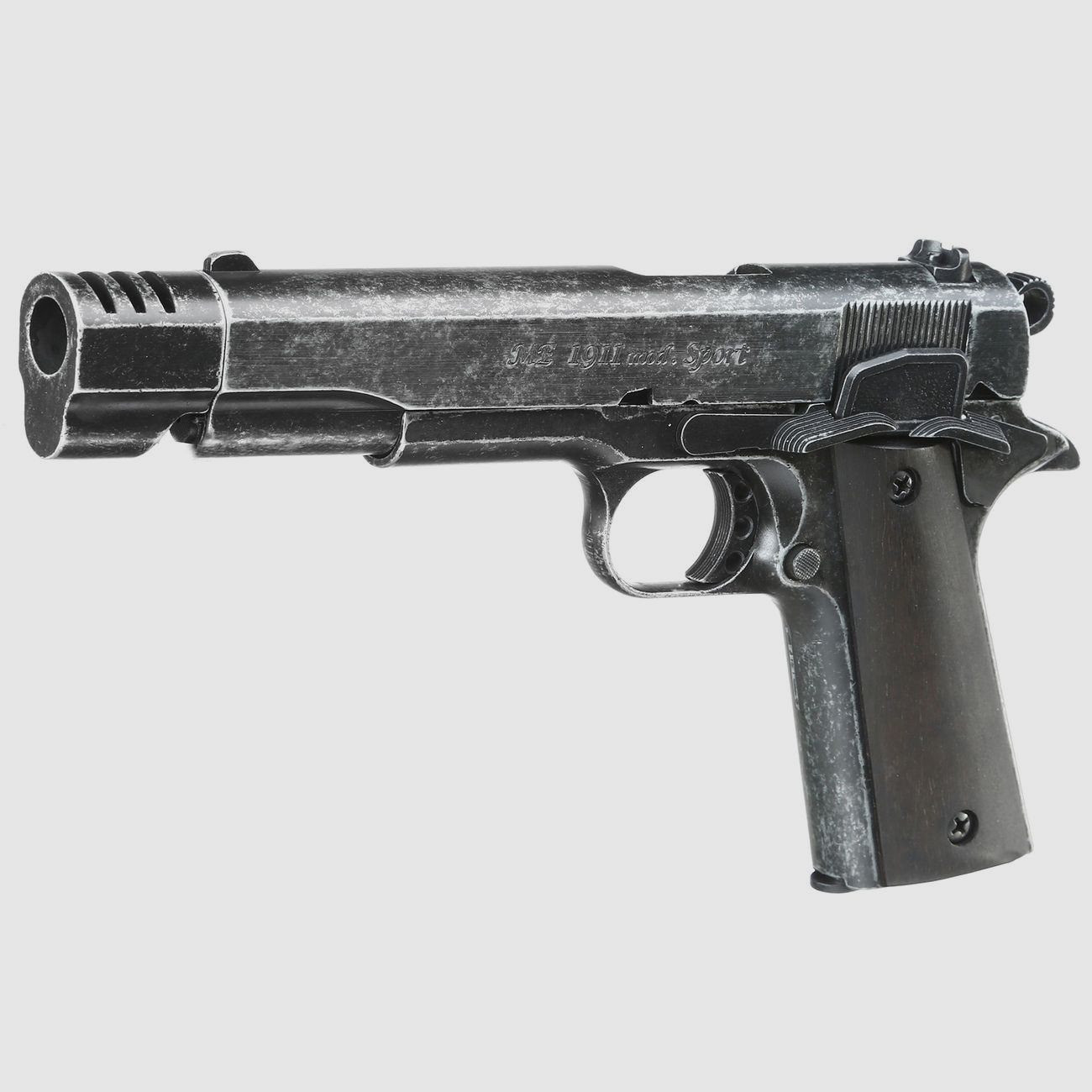 ME 1911 Model Sport, kal. 9 mm P. A. Knal, antiek-uiterlijk, houten grip