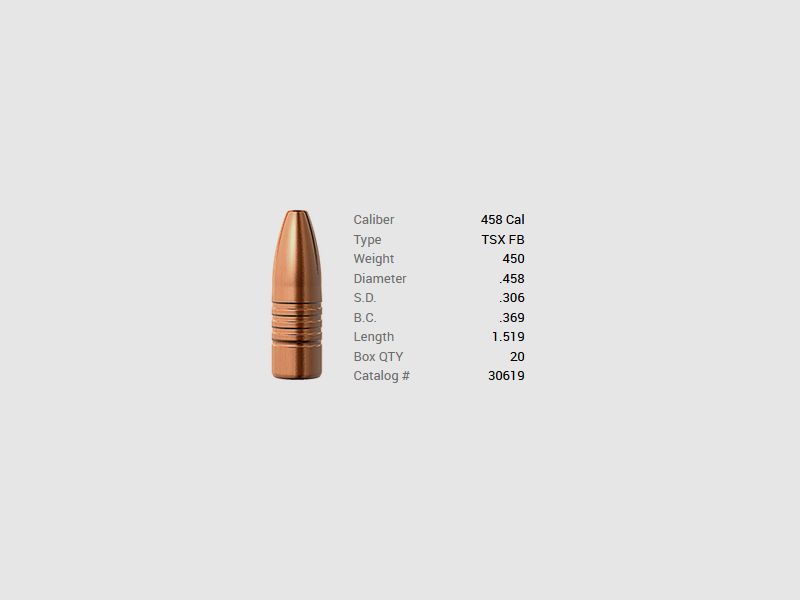 Balle Barnes .458/.458 450GR TSX HP FB 20 pièces