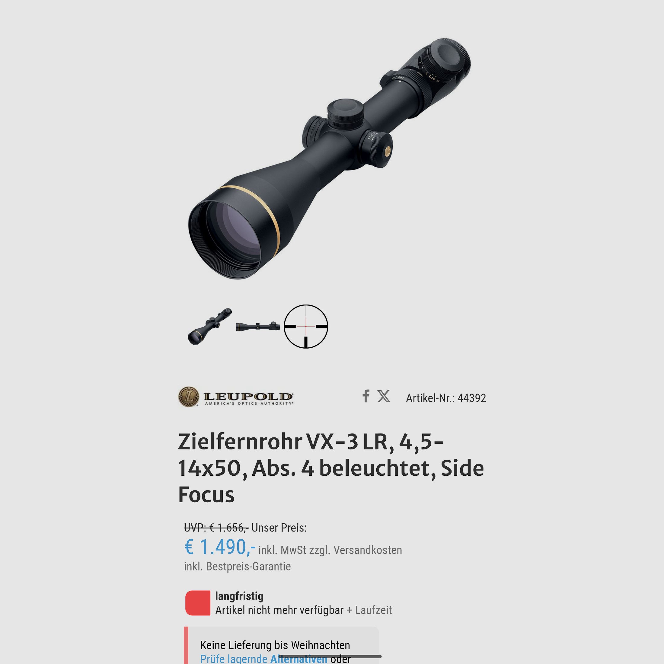 Leupold VX3 3 4.5-14x50 LA German Long Range