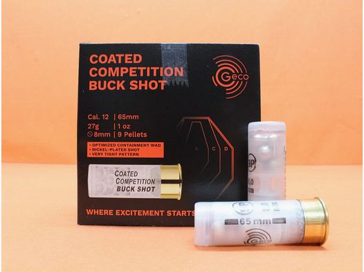 GECO Patrone 12/65 GECO 8mm/ 9P/ 27g Buck (2400232) VE 25 Patronen (Coated Competition Buck Shot)