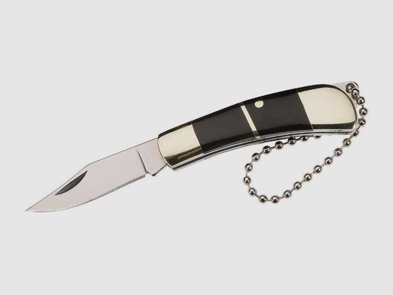 Herbertz Taschenmesser, Stahl AISI 420, Nagelhau, Slipjoint,, Neusilberbacken, Büffelhorneinlagen, Öse, kurze Kette