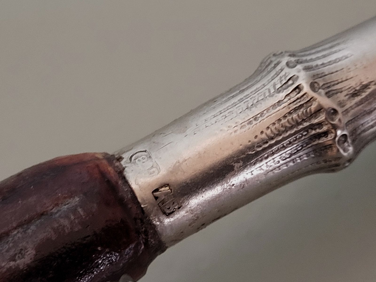 Canne de marche de chasseur - 800 argent - corne - viking - G .August Schwäbisch Gmund - années 1930