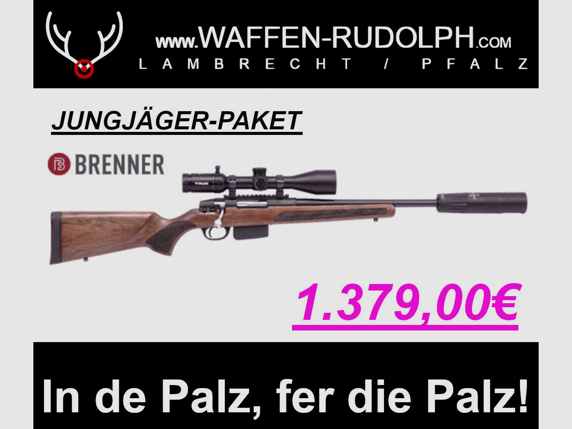 Zestaw kompletny Brenner, Brenner BR20 z drewnianą rękojeścią w .308, w tym optyka i tłumik NIE tylko dla młodych myśliwych!