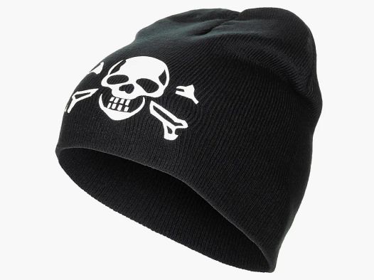 Strickmütze, "Beanie",schwarz, "Totenkopf", fein gestrickt