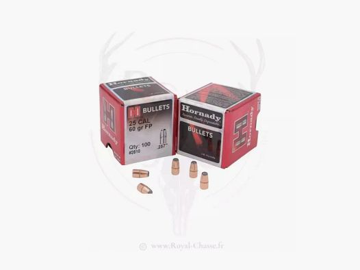 100 ogives Cal.25 D.257 60Grs FP FMJ HORNADY