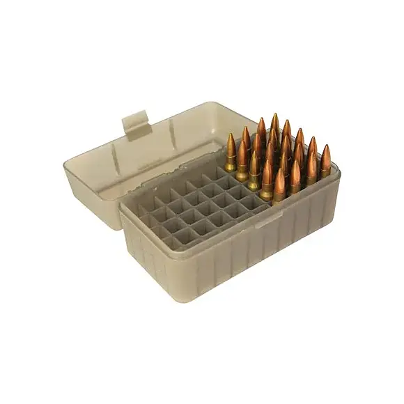 Boîte de Rangement pour 50 Munitions Calibres .243, .308 Win, 6.5 Creedmoor Grise