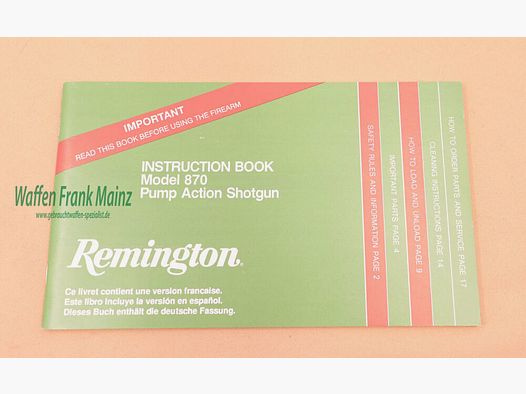 Remington - USA Operating Instructions Mod. 870