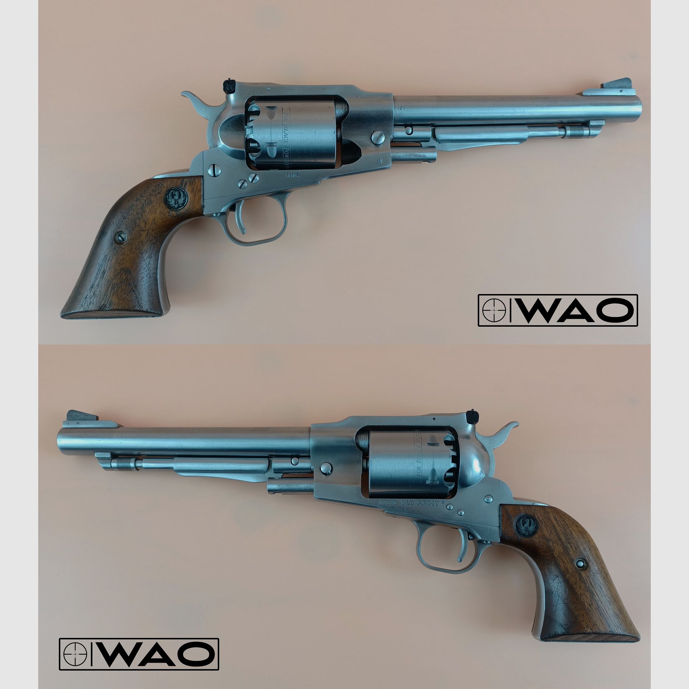 Perkussions-Revolver Sturm, Ruger & Co. Old Army, Kal. .44 (Schwarzpulver), Schwarzpulver BP *Edelstahl - neue Zündhütchen*