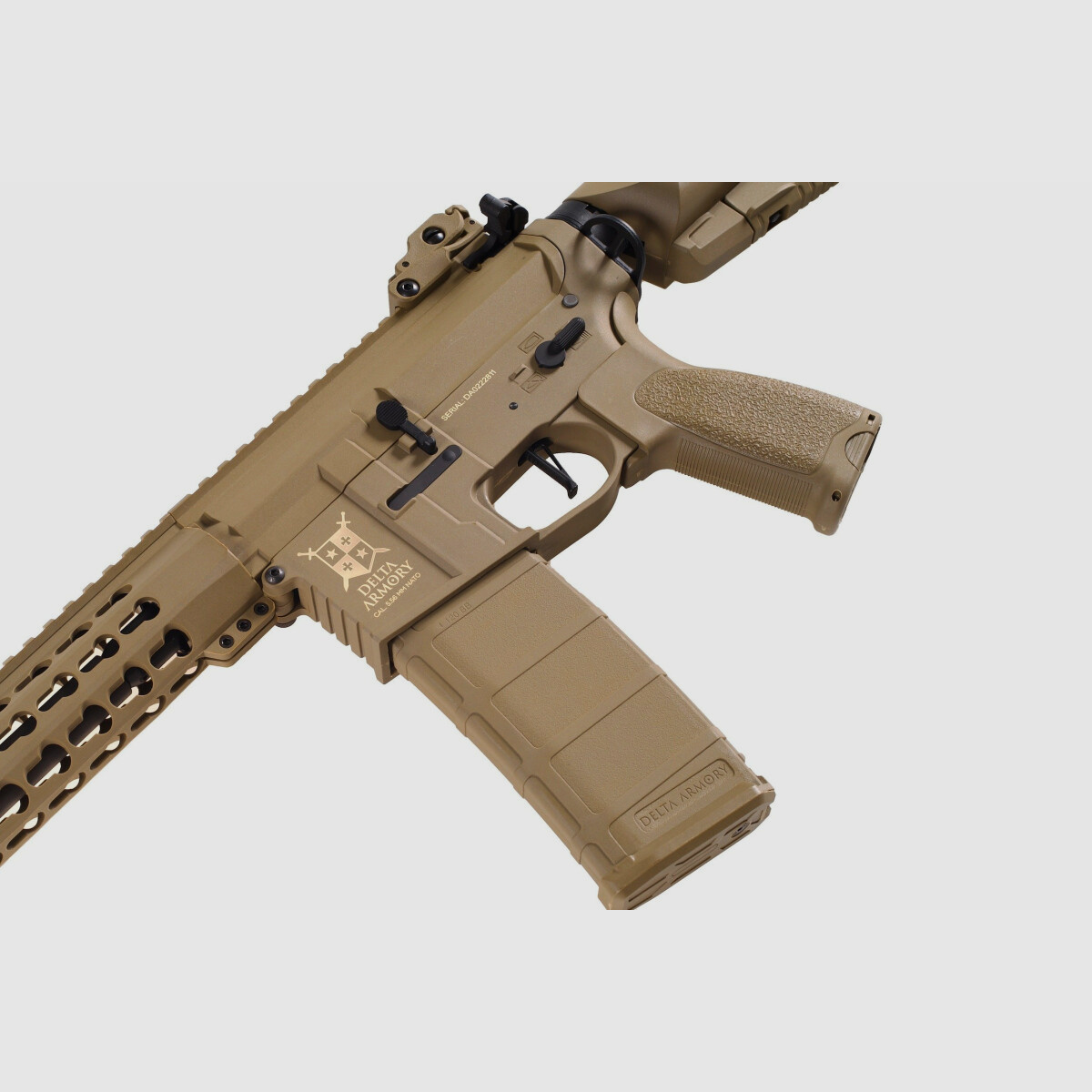 AR15 KeyMod 10 Zoll CHARLIE TAN S-AEG Softair Gewehr Frei ab 18 Jahren | Delta Armory