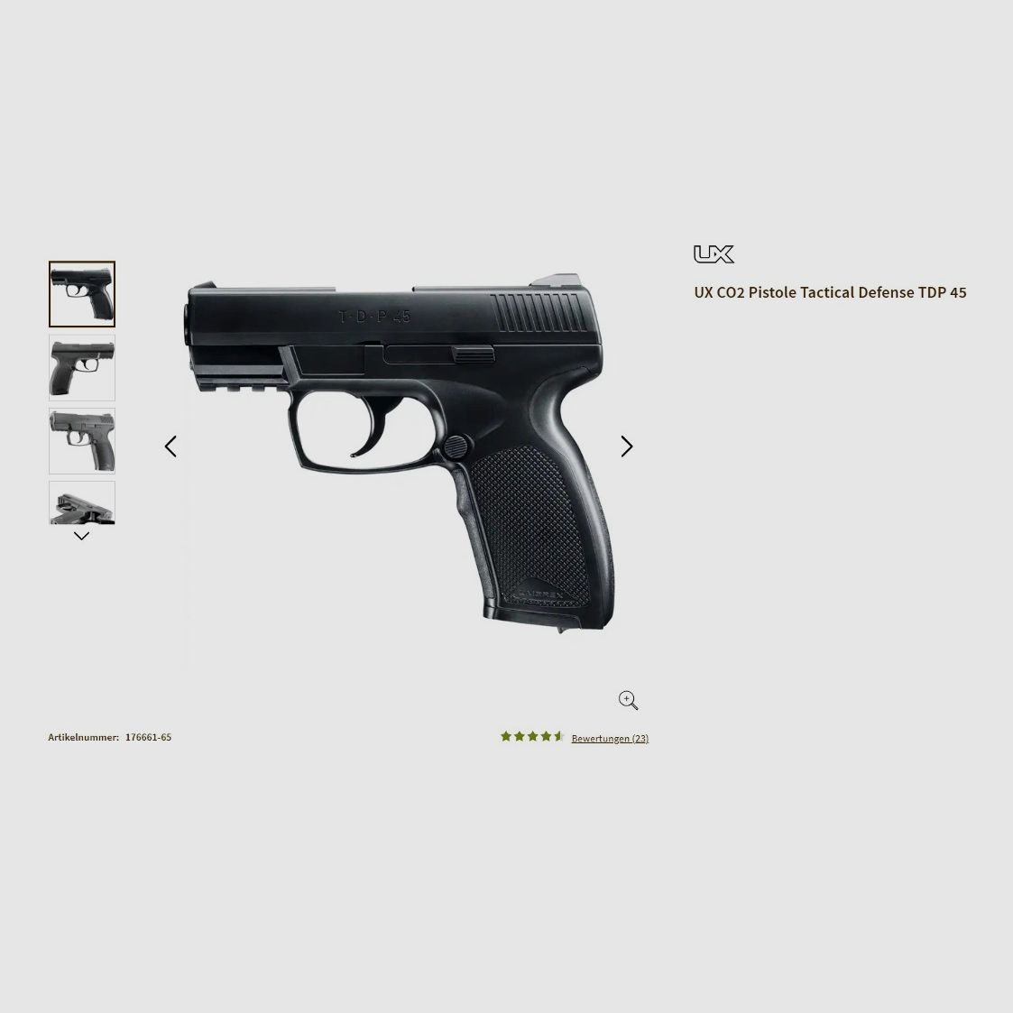 Pistolet tactique de défense UX CO² 45 TPD