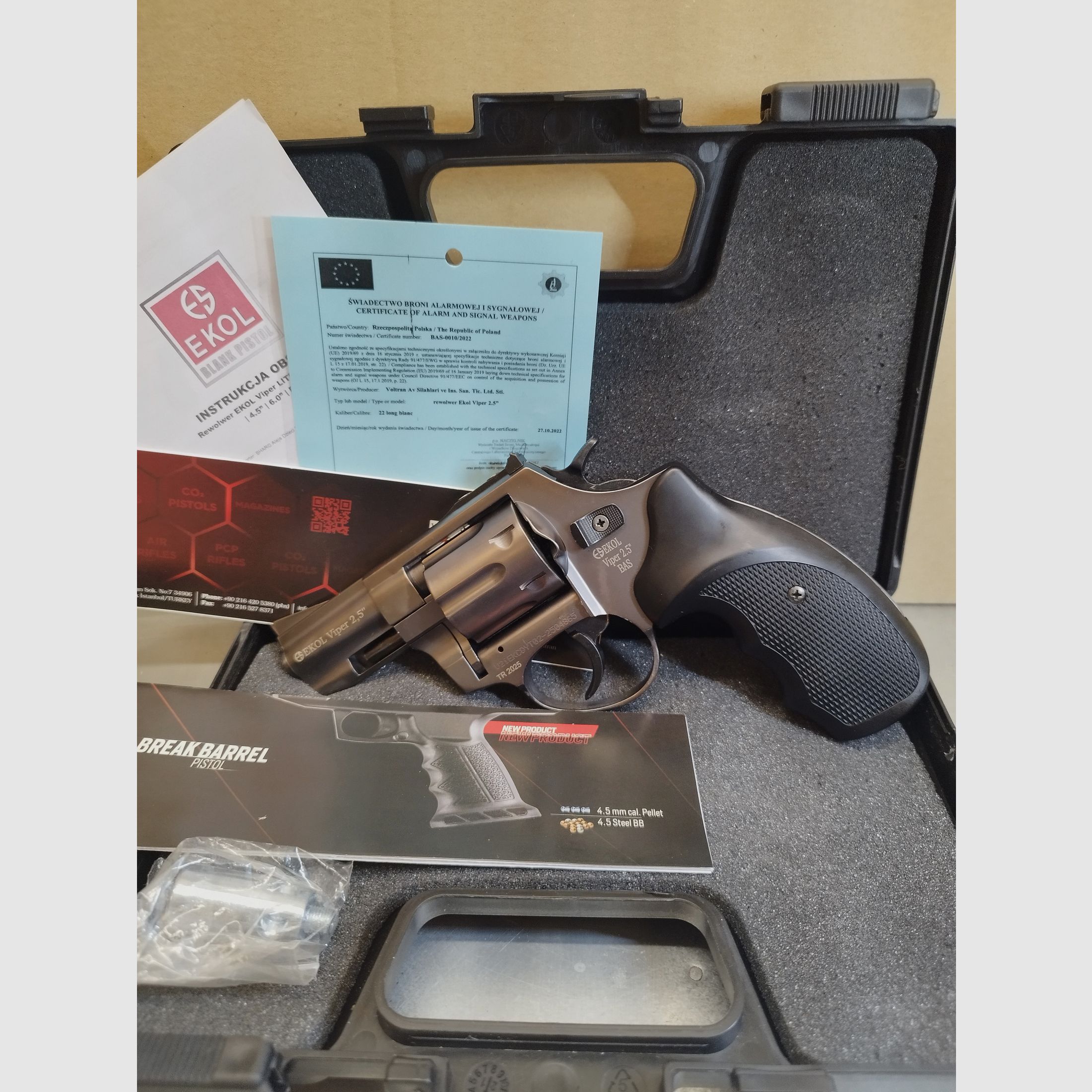 Ekol Viper 2,5" Schreckschuss Revolver Fume 22 lang Knall & 6mm Flobert!!