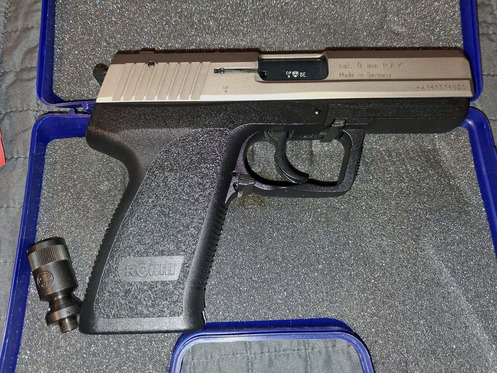 Röhm RG 96 Nickel with 2 magazines, holster, cleaning kit and 50 rounds of ammunition