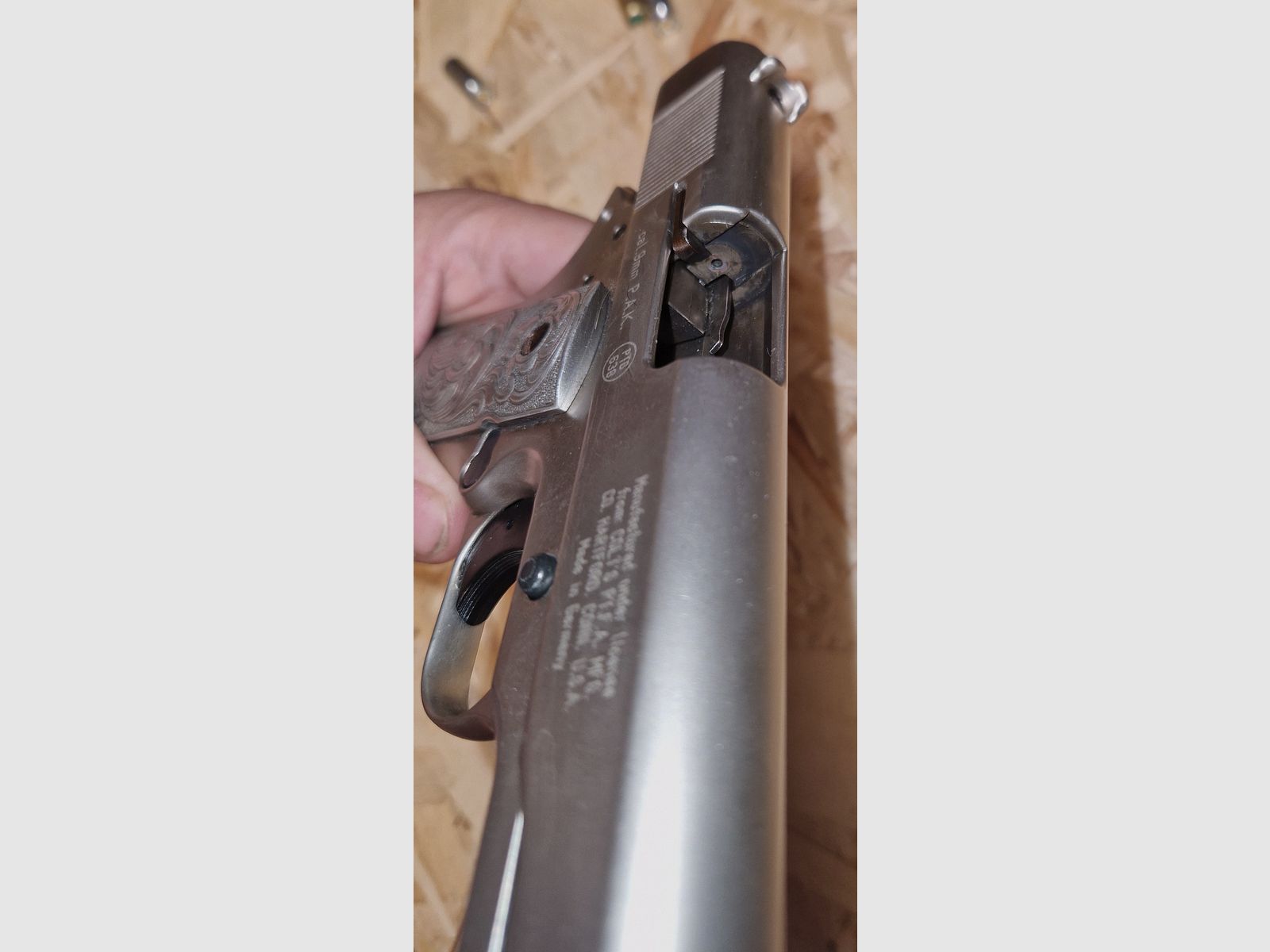 COLT GOVERNMENT 1911  A1 / SILBER / CHROME  / mit  Zubehör / cal. 9mm P.A.K. / PTB 638 / SCHRECKSCHUSS GAS PISTOLE SILVESTER SELBSTVERTEIDIGUNG SAMMLUNG  -----> Beschreibung lesen <------