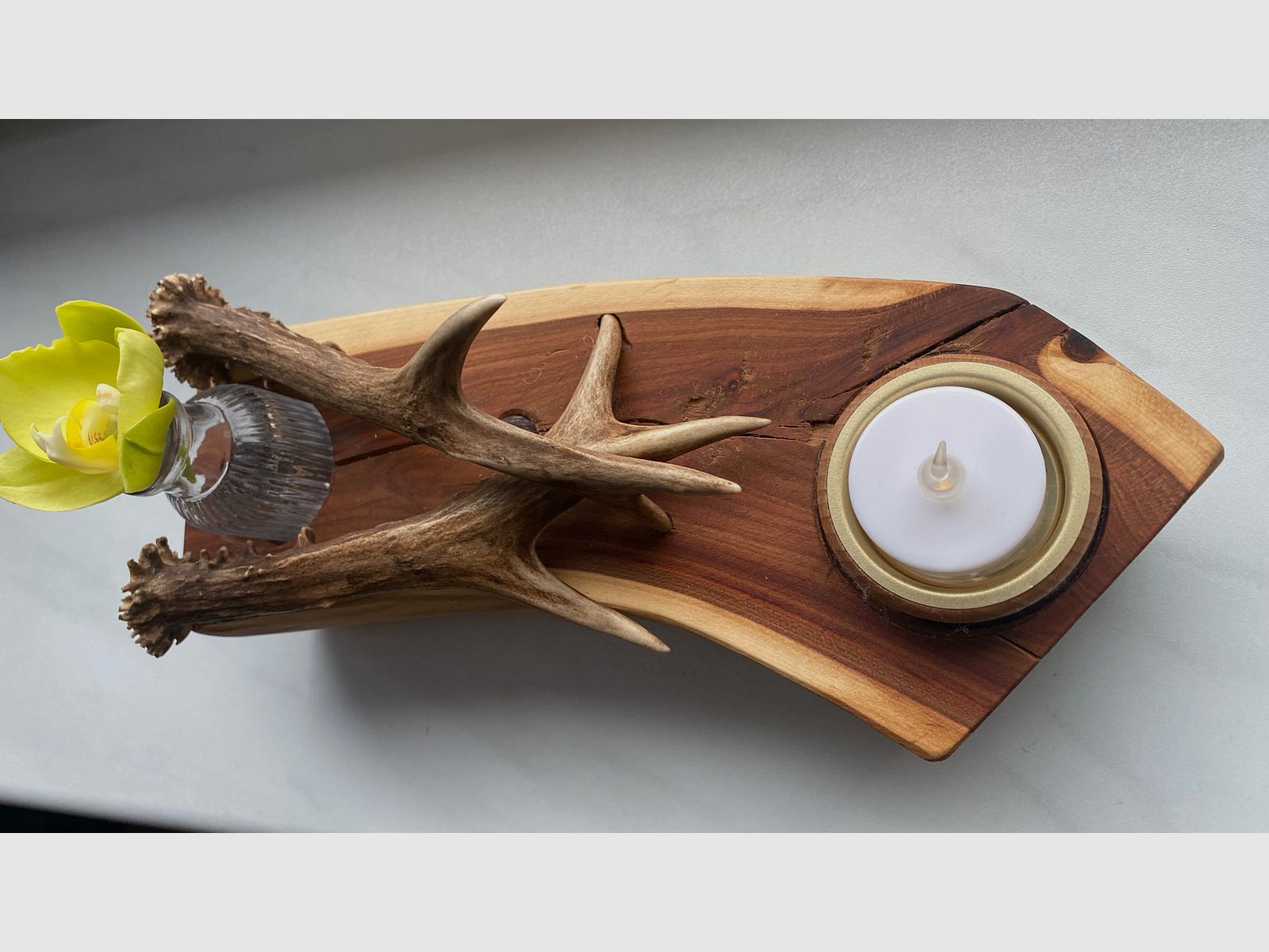 Tischdeko Deko Beleuchtung Vase Geweihstangen Holz