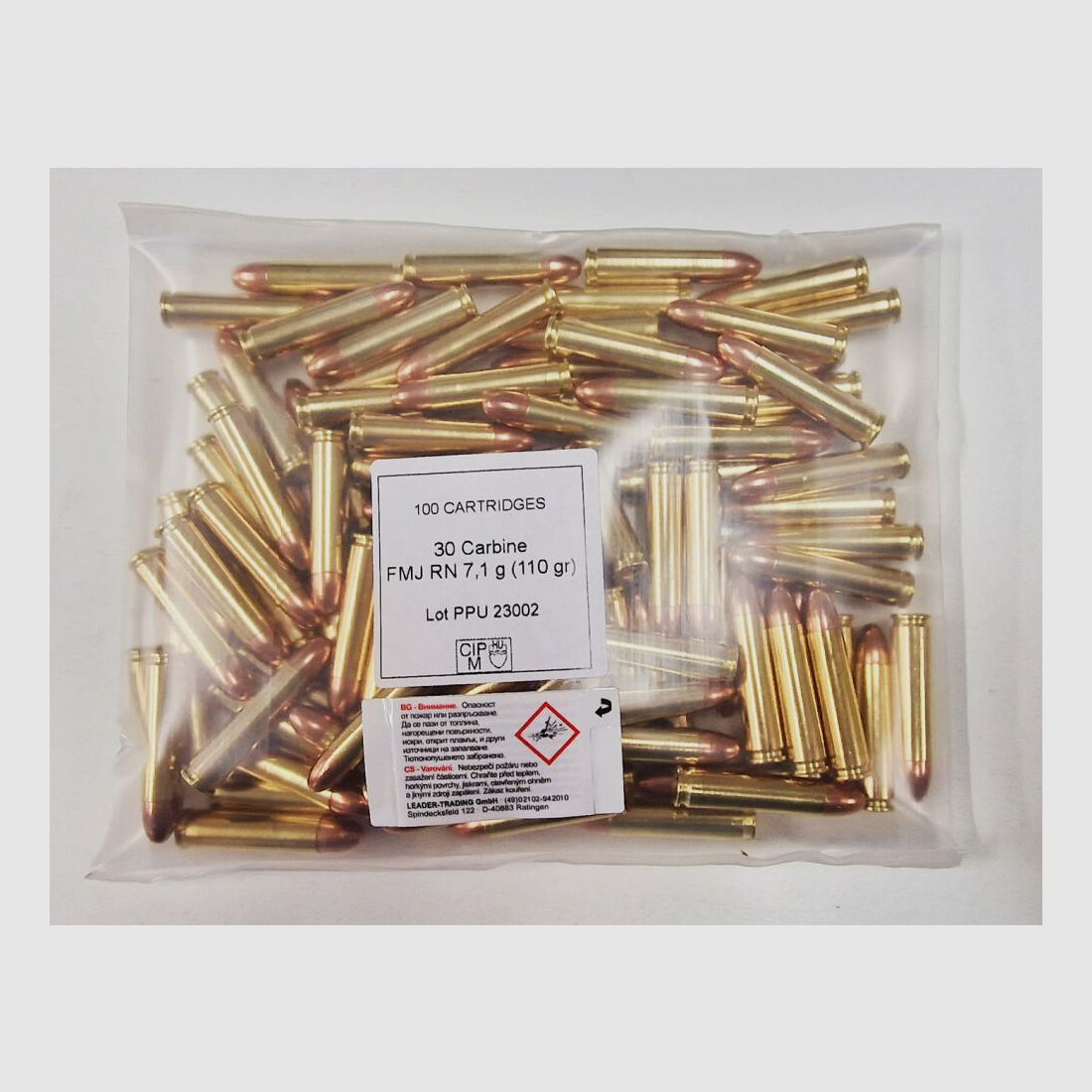 MUN-1377-100 PPU Privi Partizan .30 Carbine (A-024B) BULK 7.1g - 110grs - FMJ RN 100x cartridges in bag