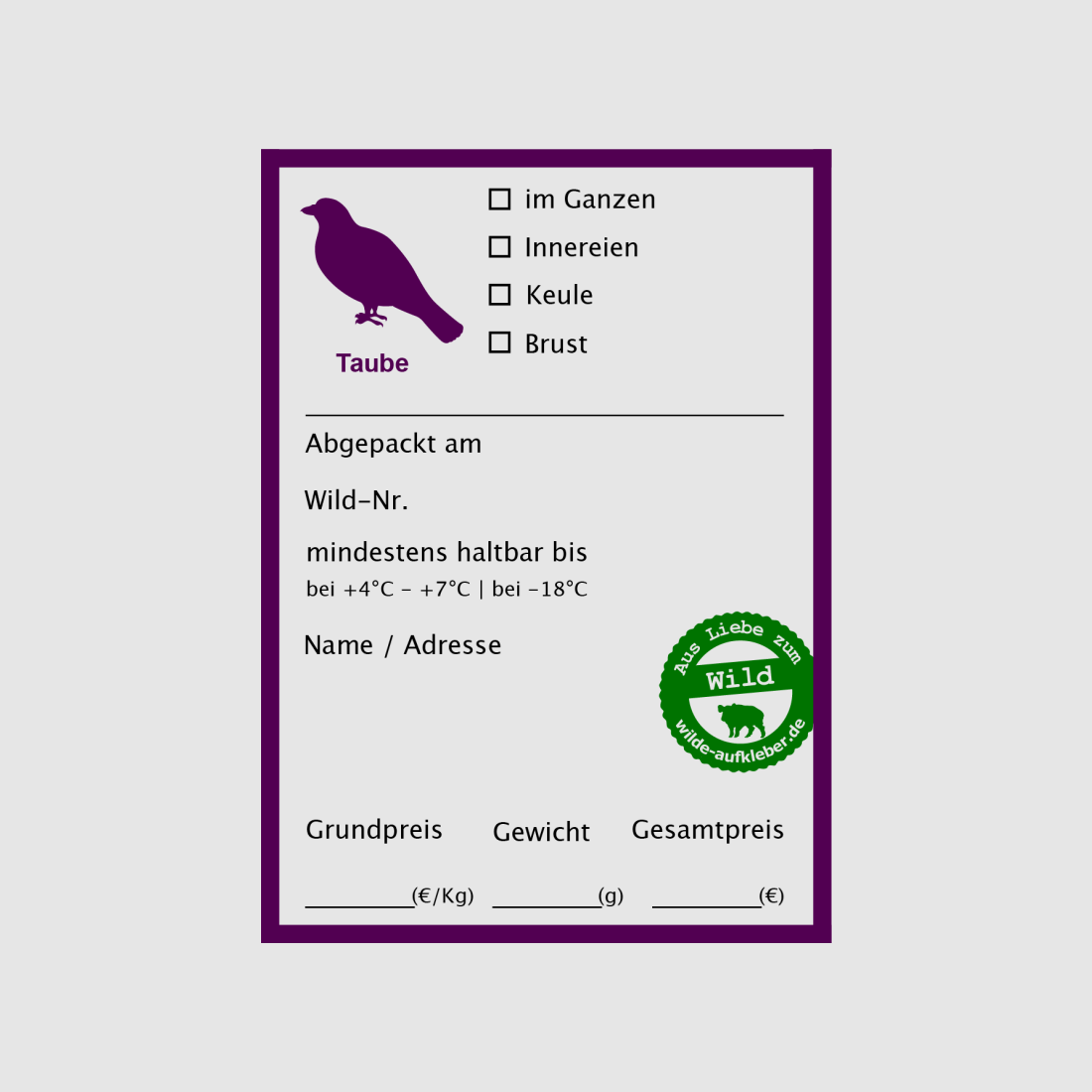 Wilde Aufkleber Typ Taube