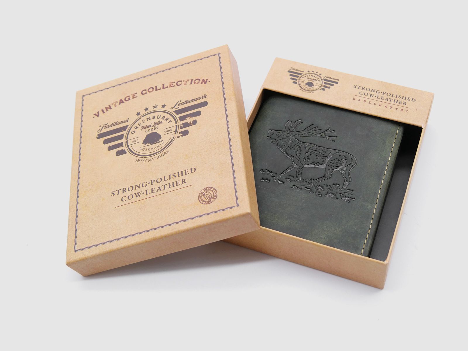 Greenburry leather wallet olive deer vintage animal 1701-stag-30