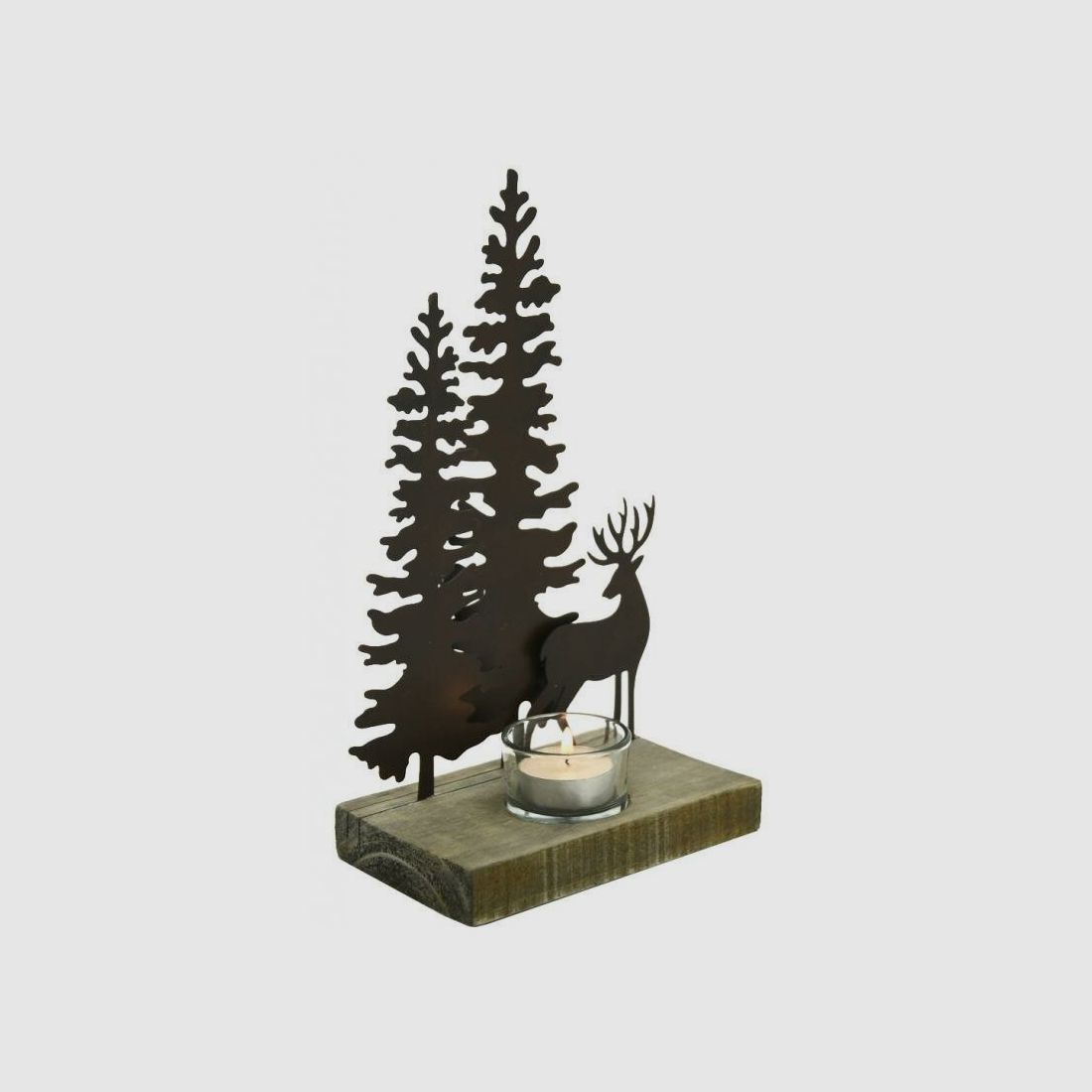 Décoration Lovergreen Motif porte-bougie en métal et bois Motif : Cerf dans la forêt