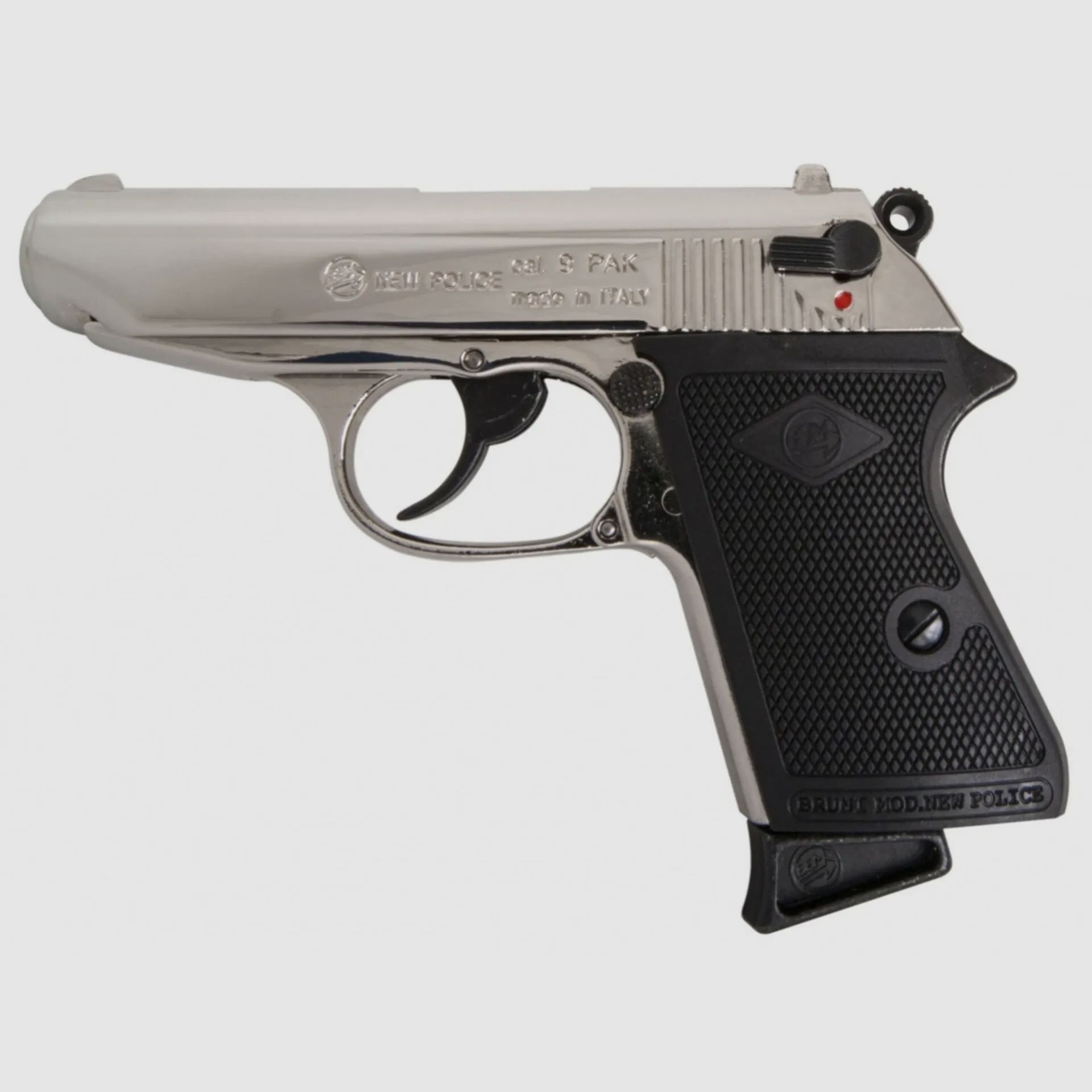 BRUNI New Police 9mm P.A.K. Chrome Nickel Schreckschusspistole Walter PPK Nachbau