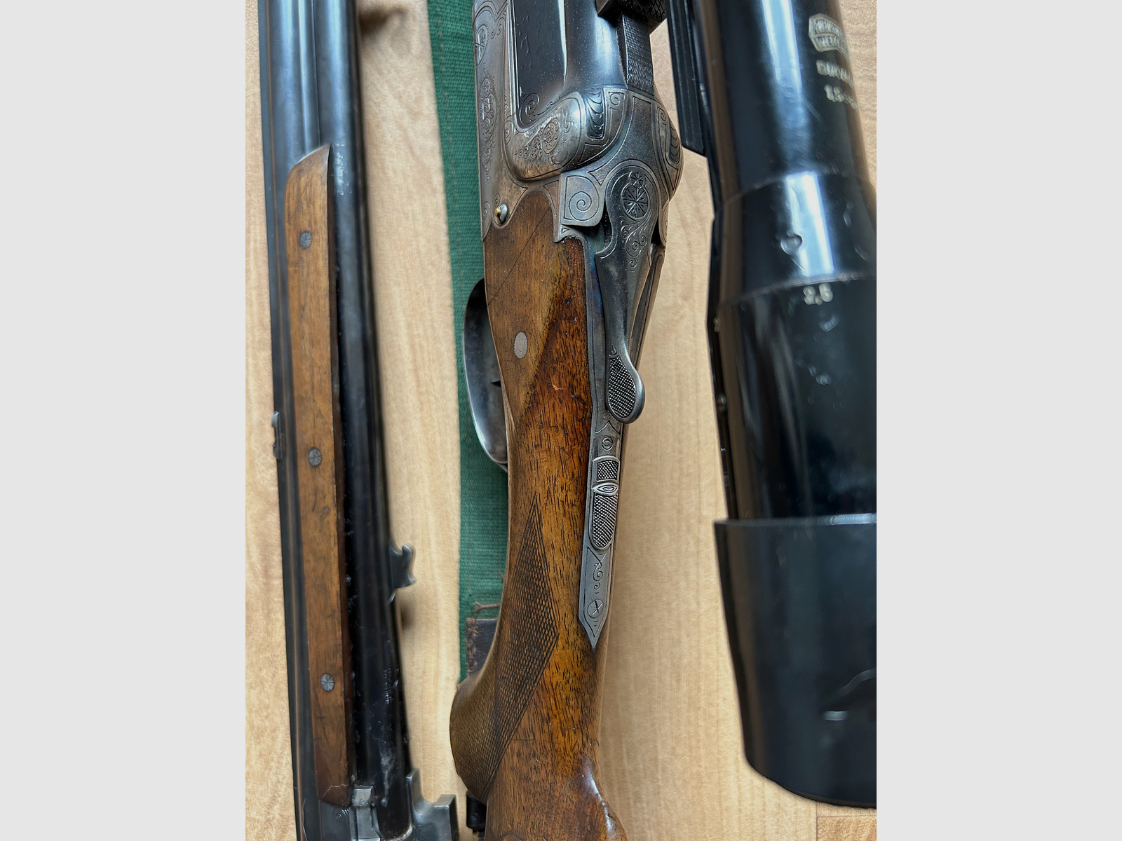 Bockdoppelflinte Merkel Suhl 16/70 mit Krieghoff Wechsellauf 7x57R und Zielfernrohr Zeiss Diavari 1,5x6