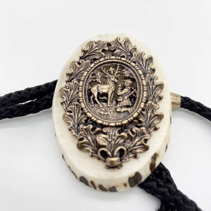 Krawatnik / Bolo-Krawatte Heiliger Hubertus aus Bronze