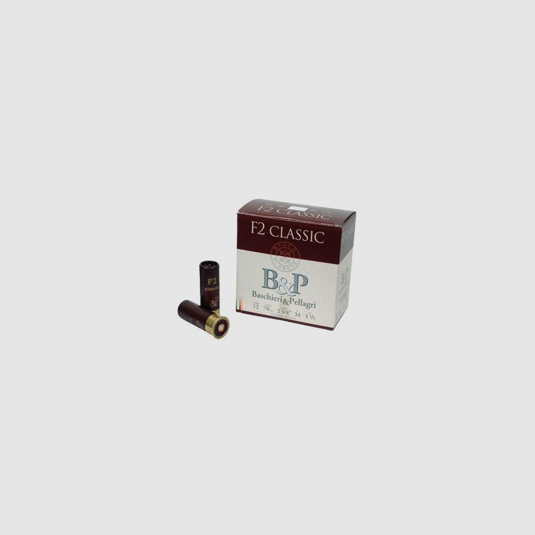 Box mit 25 Patronen B&P F2 Classic Kaliber 12 - 34g - Pb 7