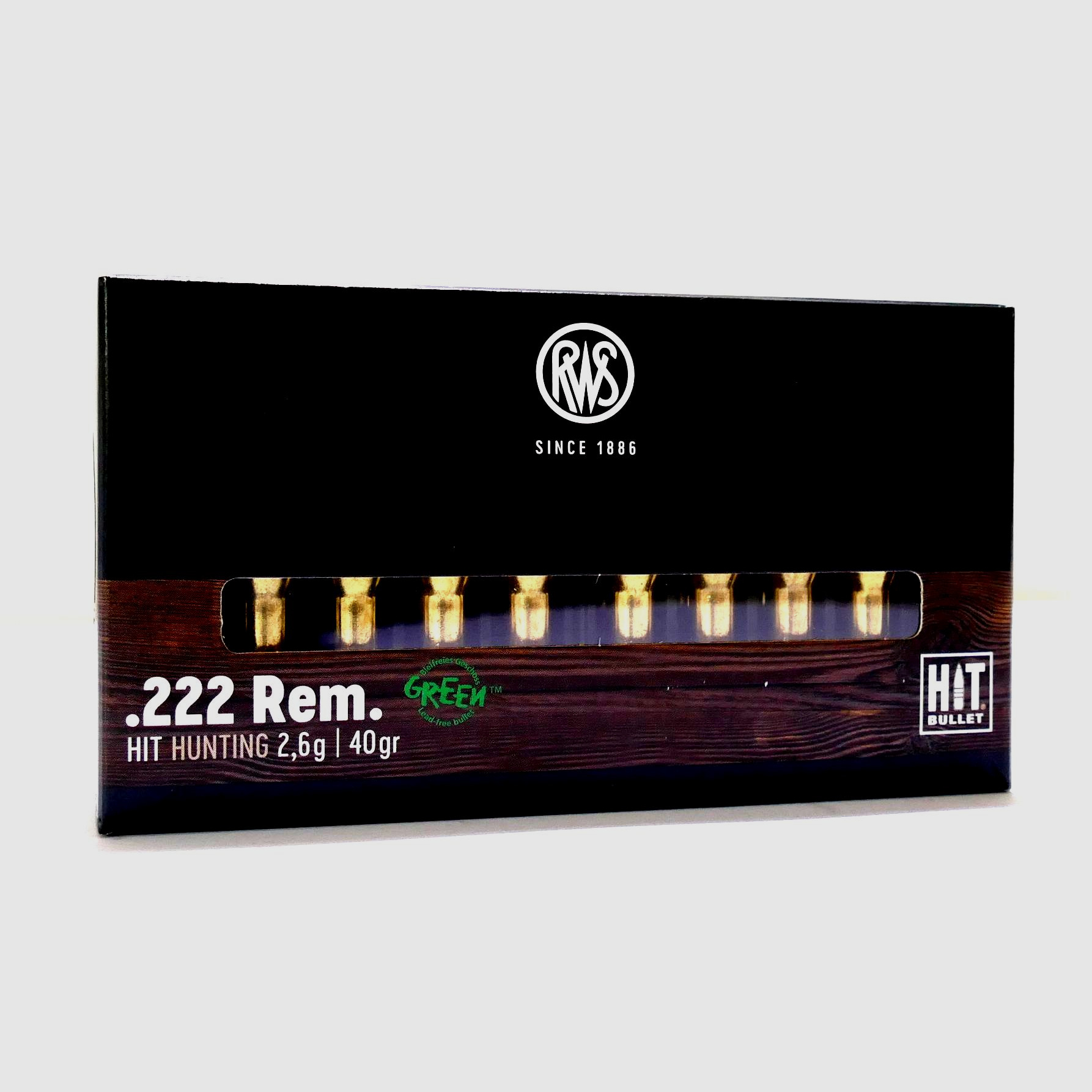 RWS .222 REM HIT Green 2.6g/40gr Rifle Cartridges Lead-Free