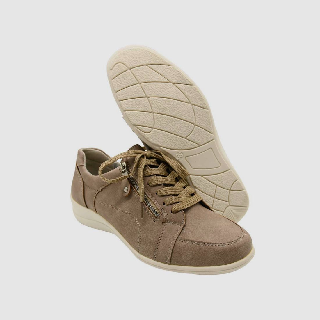 Baskets femme taupe PU aspect cuir 36-41 lacets + zip, image 8 sur 11