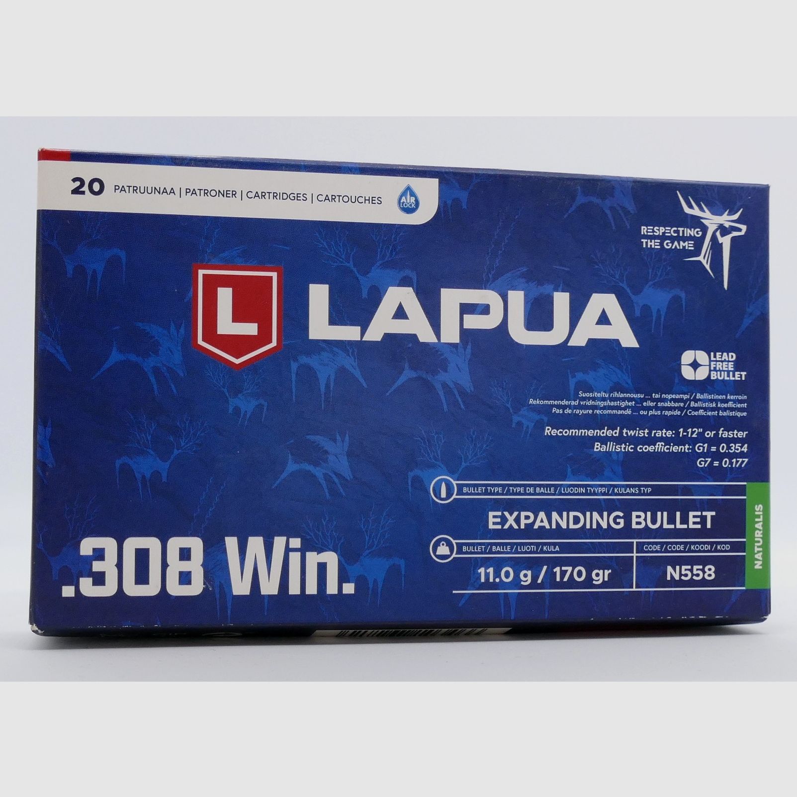 Lapua .308 Win. Naturalis 11,0 g/170 gr. Büchsenpatronen Bleifrei