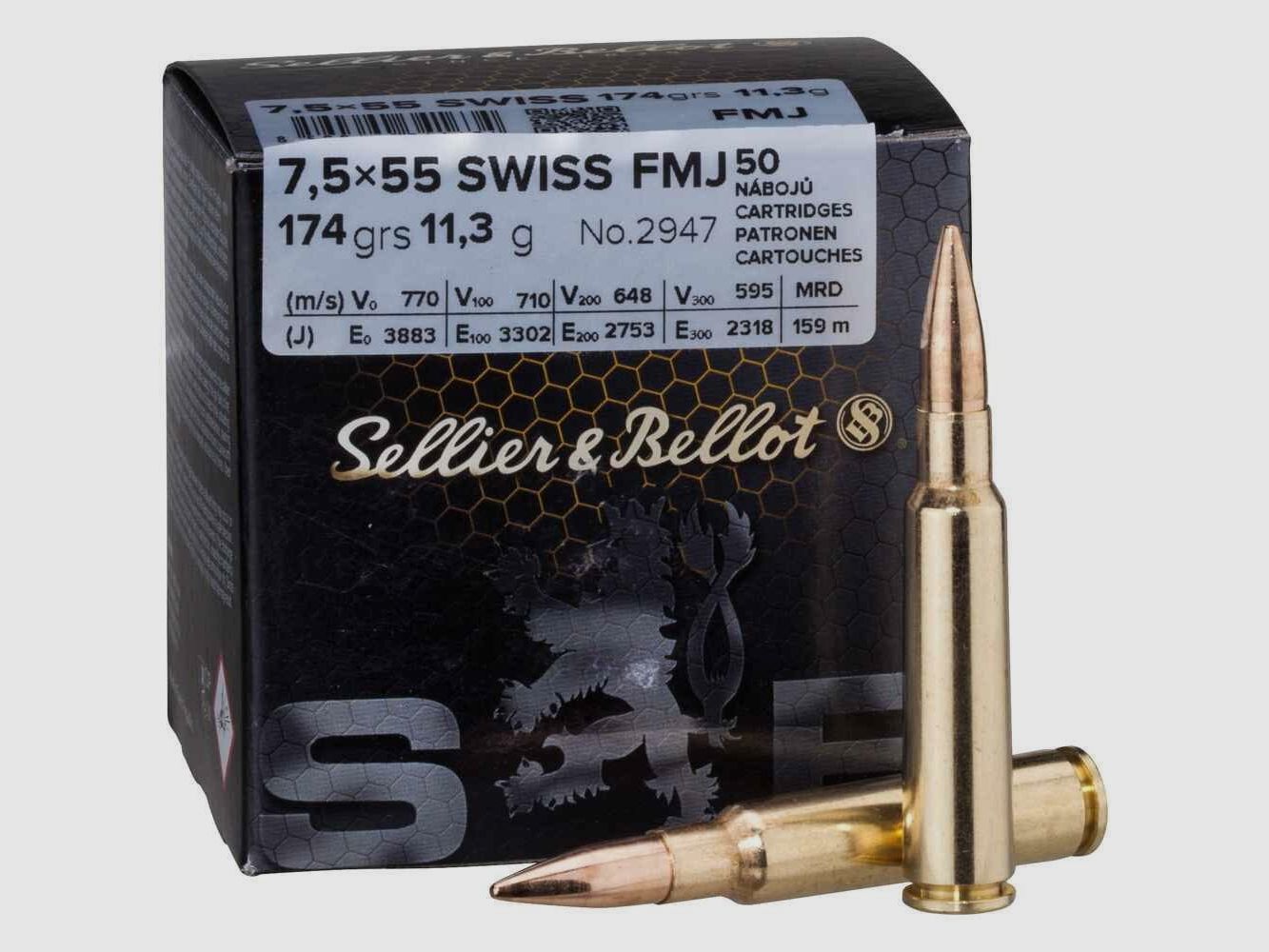 Sellier & Bellot 7,5x55 Svizzero Piena Giacca 174 gr - 50 pz.