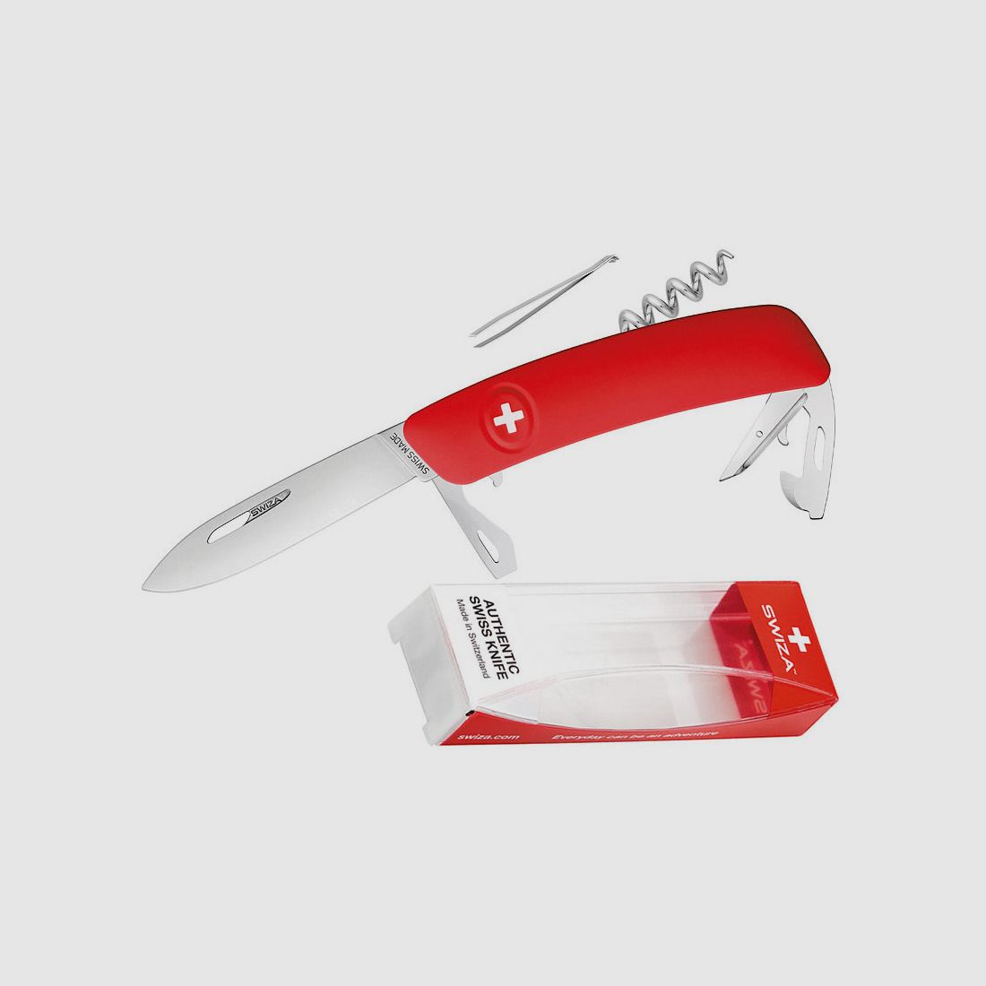 Multitool Schweizer Messer Swiza D03 Edelstahl 440, KlingenlĂ¤nge 7,5 cm rot 11 Funktionen (P18)