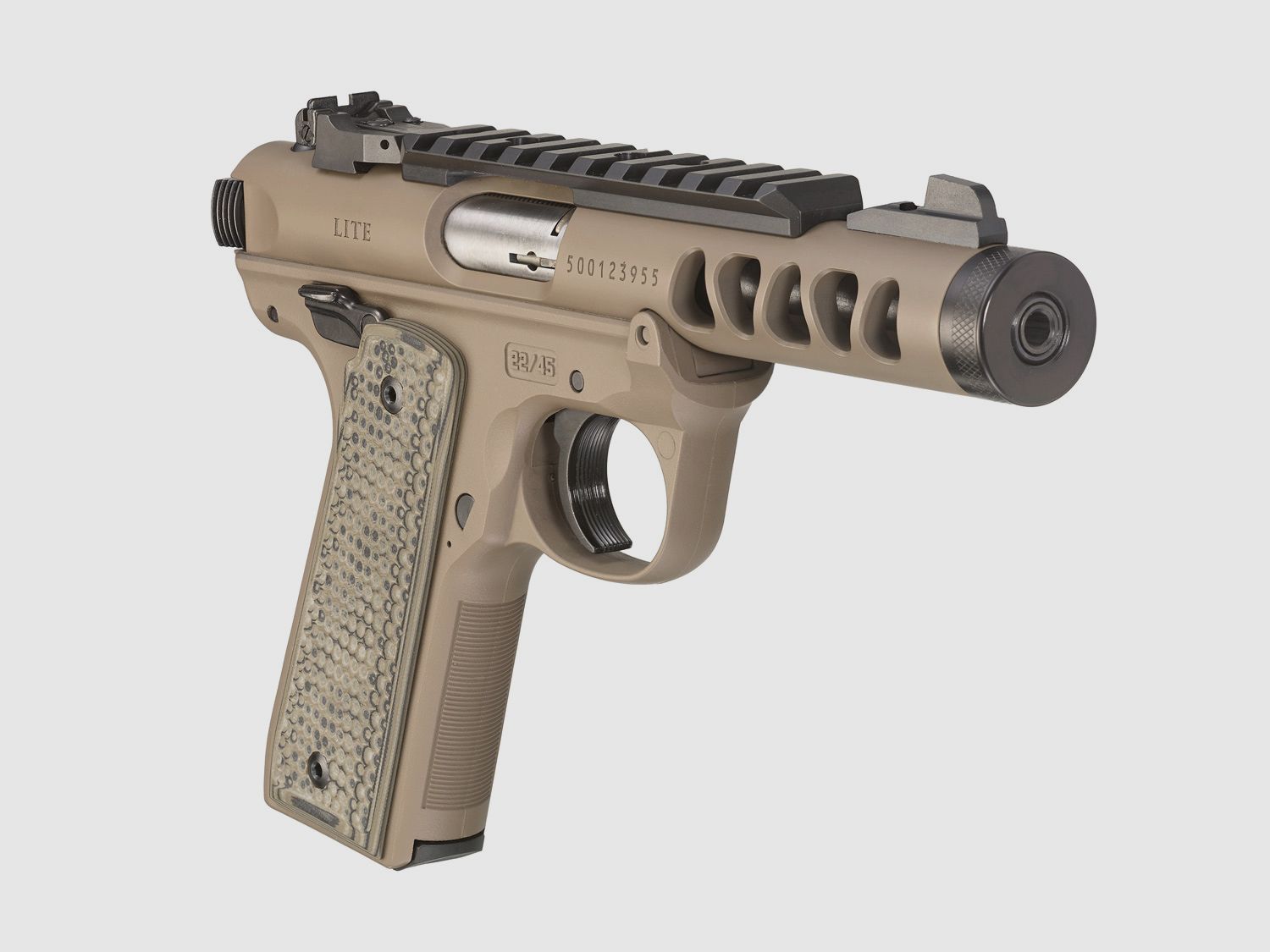 Ruger Mark IV 22/45 Lite .22 LR, 4,40" 1/2"x28, Picatinny, verstelbare kim, FDE Cerakote, afbeelding 5 van 5