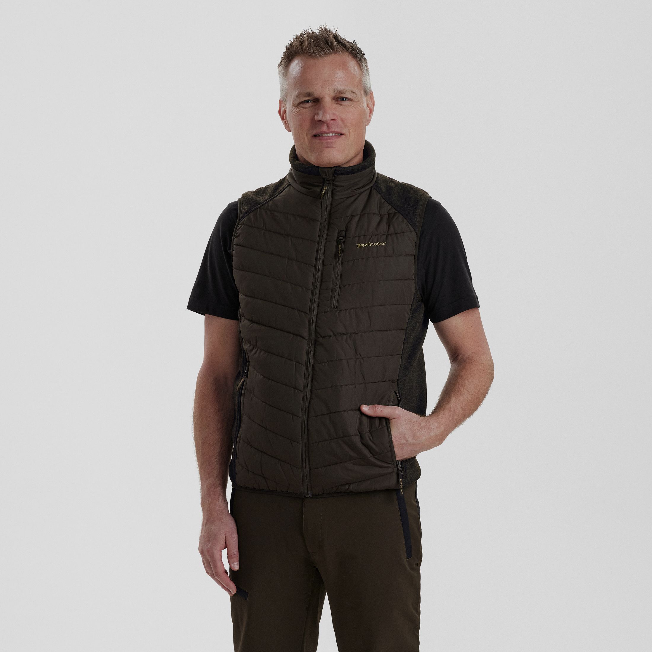 Moor Wattierte Weste mit Strick - Brown Leaf – Größe: 4XL