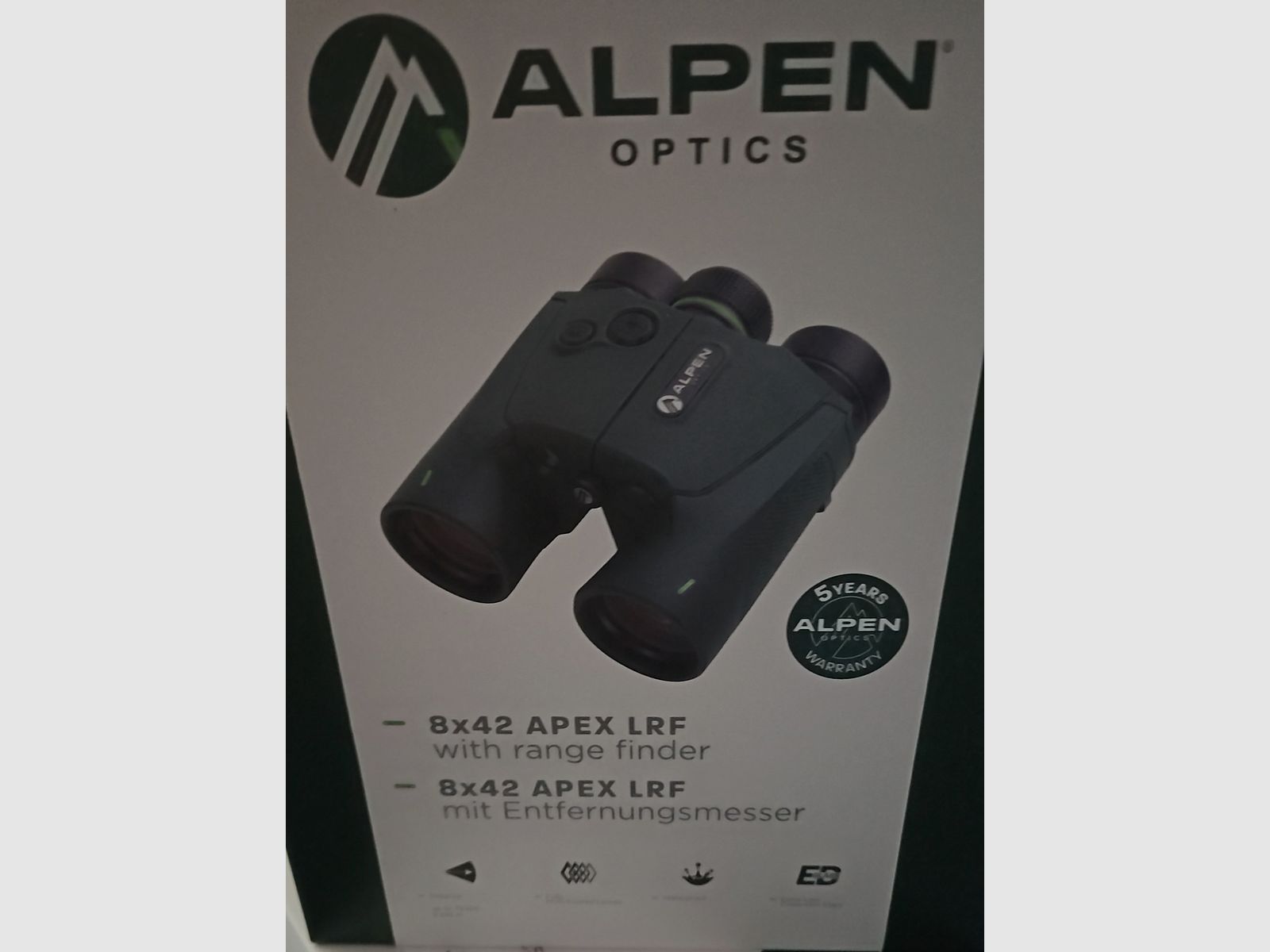 Alpen Optics Apex XP 8x42 LRF Fernglas mit Laser Entfernungsmesser (Range Finder) 