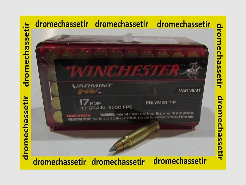 Doos van 50 patronen kaliber 17 HMR, Winchester Varmint HV polymer Tip, 17 grains